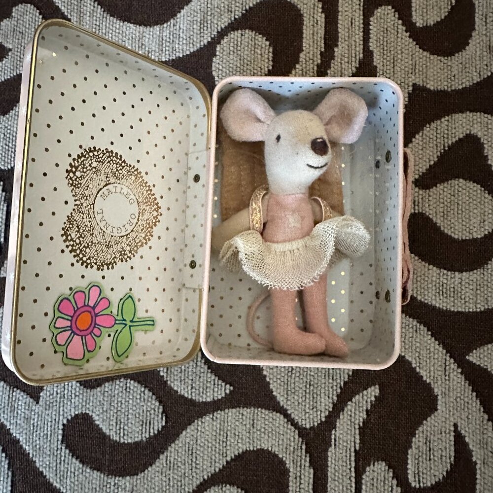 Retired Maileg Guardian Angel Mouse in Suitcase